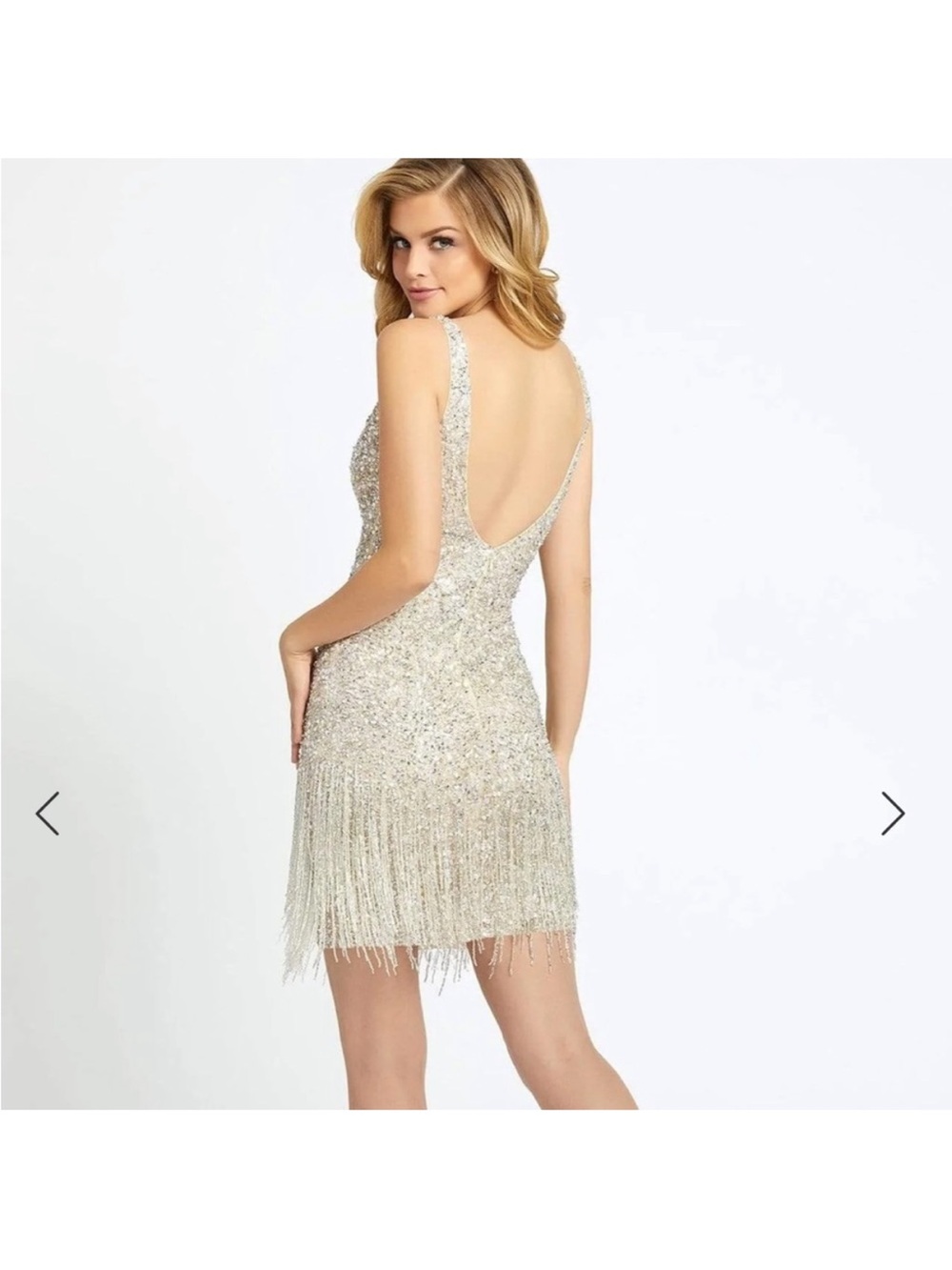 Mac Duggel Sequin Fringe V-Neck Party Dress in Gold - Picture 2 of 6